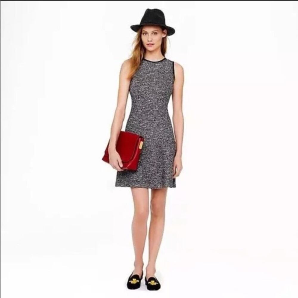 J Crew Tweed Boucle Black/White Sleeveless Fit & Flare Dress